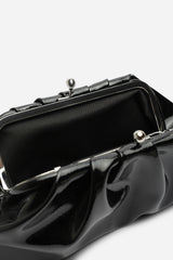 Merlis Black Patent Ruched Pleated Clutch Bag