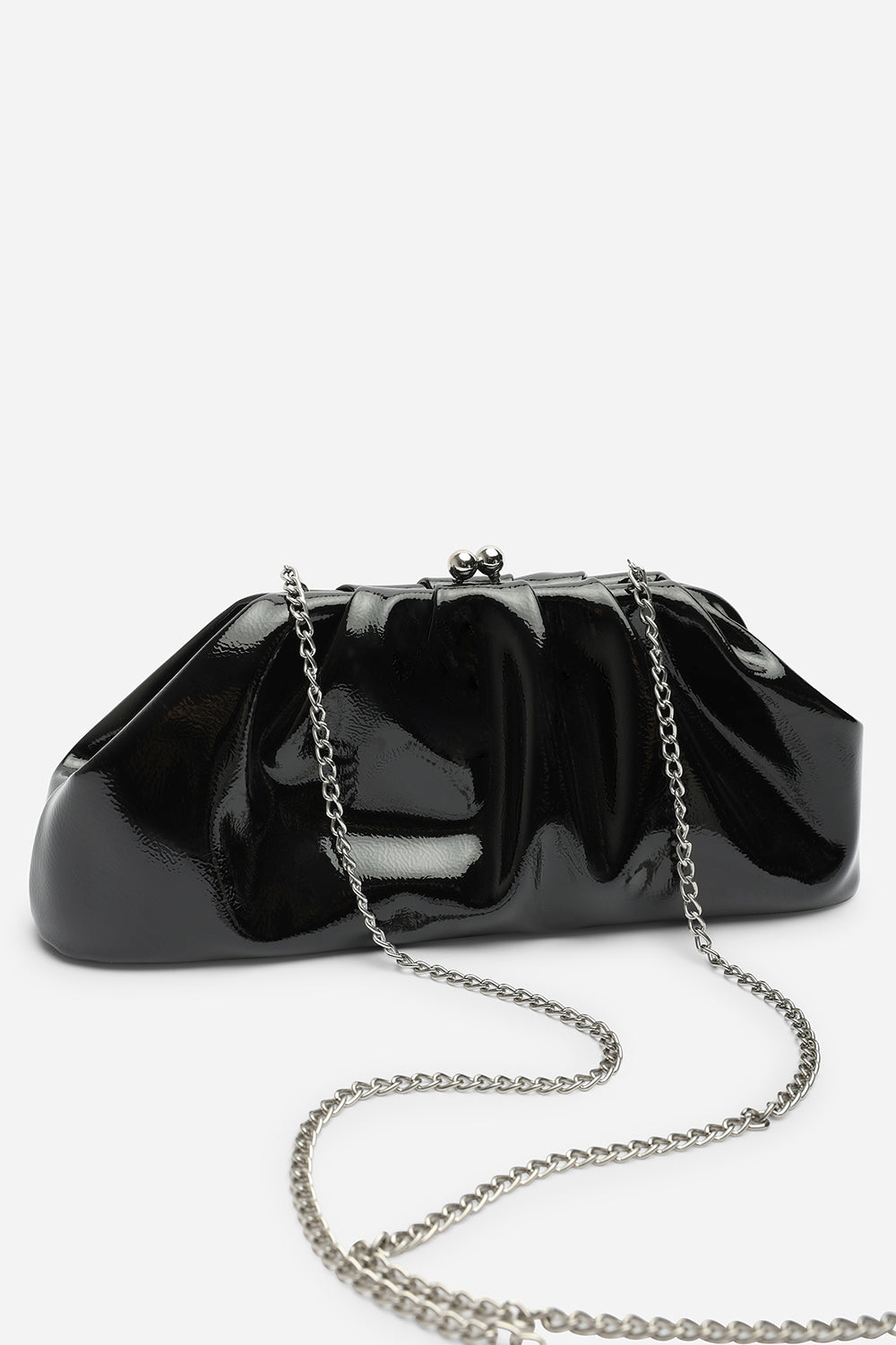 Merlis Black Patent Ruched Pleated Clutch Bag