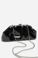 Merlis Black Patent Ruched Pleated Clutch Bag
