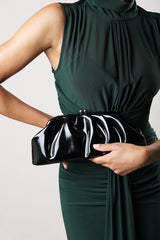 Merlis Black Patent Ruched Pleated Clutch Bag