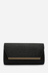 Mavora Black Shimmer Envelope Clutch Bag With Gold Trim