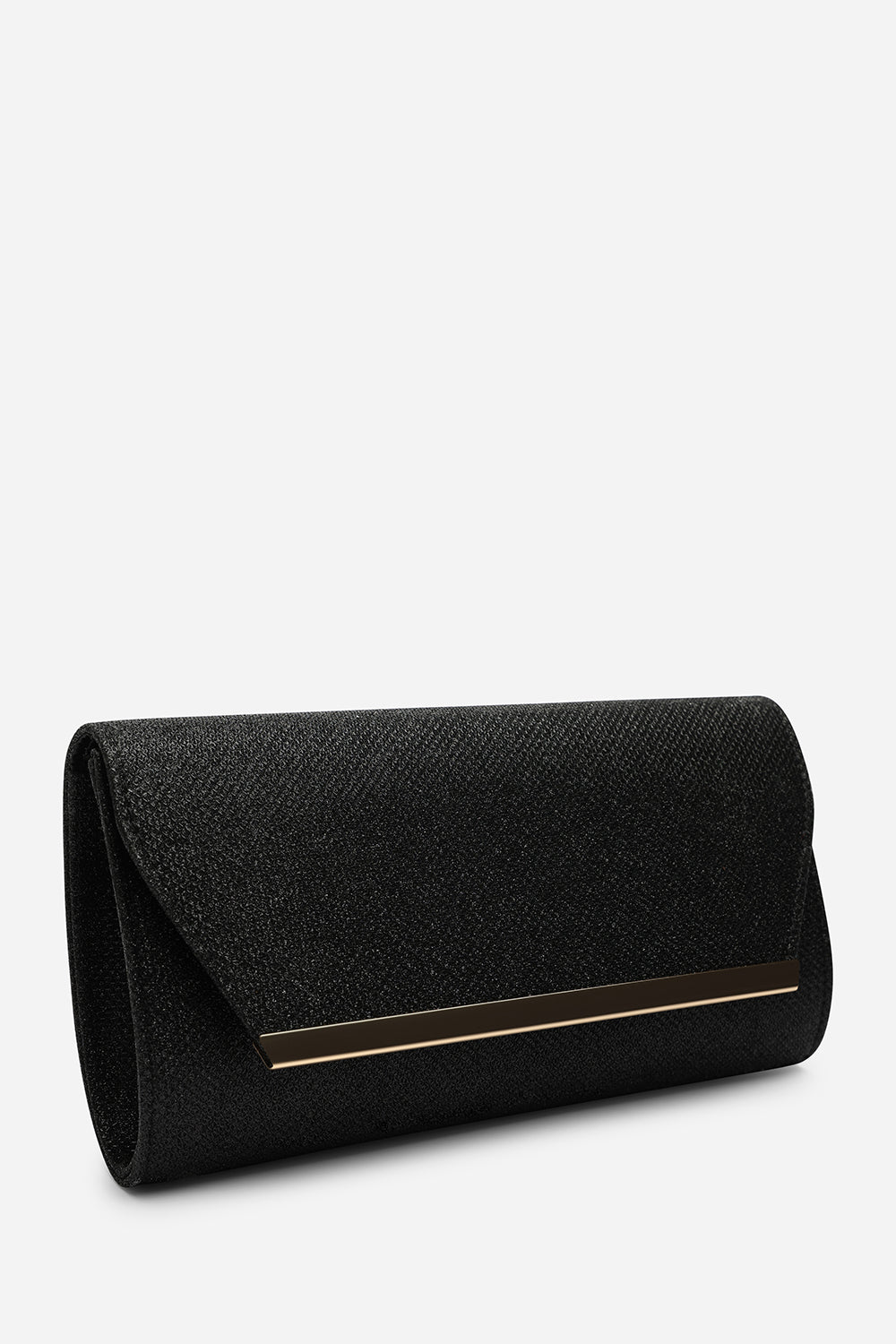 Mavora Black Shimmer Envelope Clutch Bag With Gold Trim