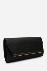 Mavora Black Shimmer Envelope Clutch Bag With Gold Trim