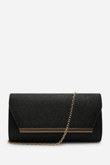 Mavora Black Shimmer Envelope Clutch Bag With Gold Trim