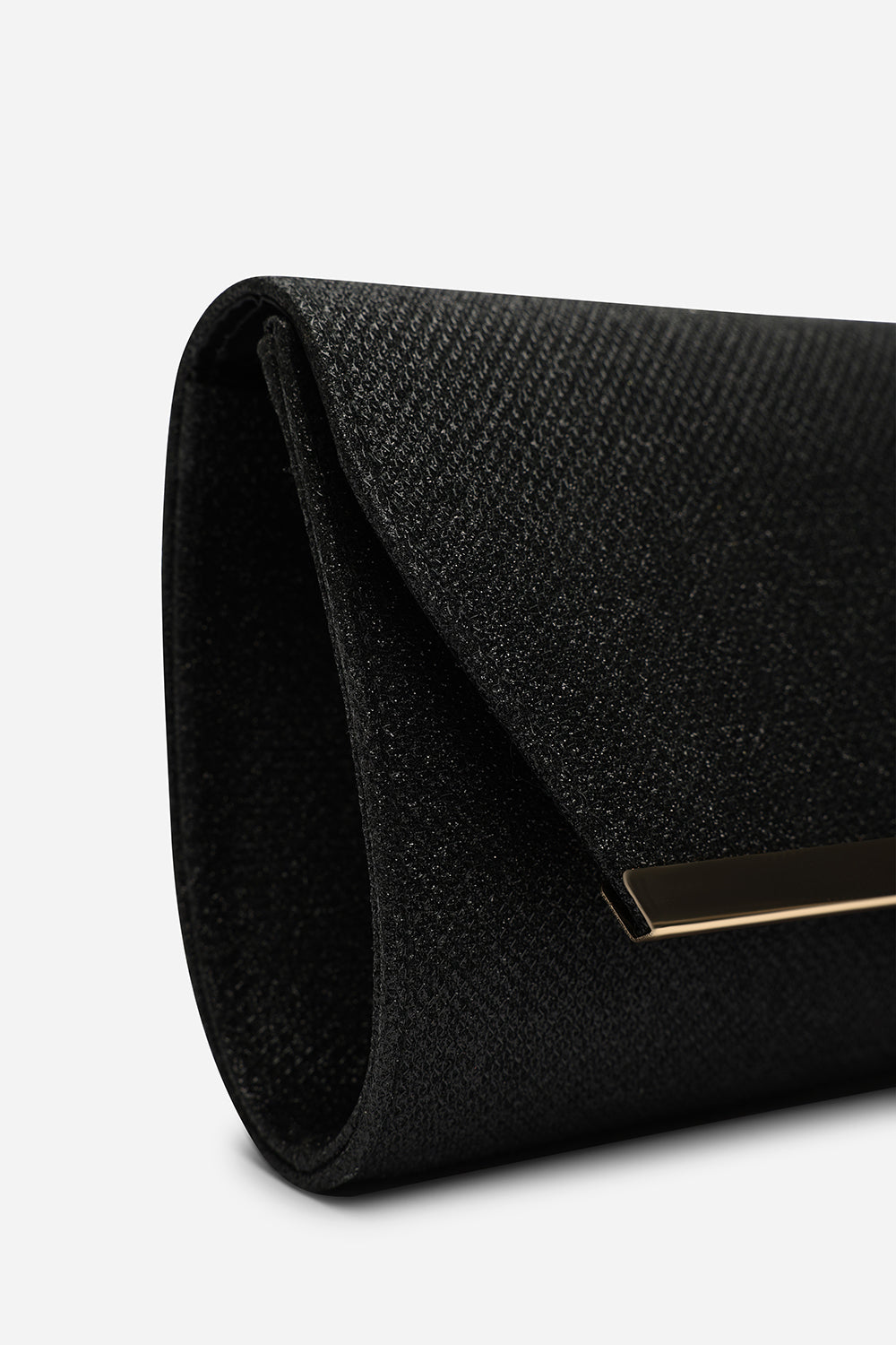 Mavora Black Shimmer Envelope Clutch Bag With Gold Trim