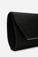Mavora Black Shimmer Envelope Clutch Bag With Gold Trim