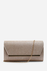 Mavora Rose Gold Shimmer Envelope Clutch Bag With Gold Trim