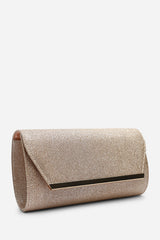 Mavora Rose Gold Shimmer Envelope Clutch Bag With Gold Trim