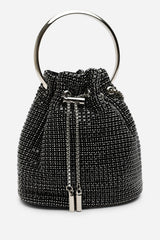 Melixa Embellished Diamante Bucket Bag With Bracelet Ring Handle In Black