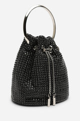 Melixa Embellished Diamante Bucket Bag With Bracelet Ring Handle In Black