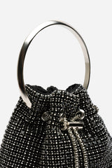 Melixa Embellished Diamante Bucket Bag With Bracelet Ring Handle In Black
