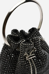 Melixa Embellished Diamante Bucket Bag With Bracelet Ring Handle In Black