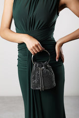 Melixa Embellished Diamante Bucket Bag With Bracelet Ring Handle In Black
