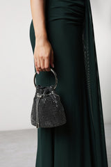 Melixa Embellished Diamante Bucket Bag With Bracelet Ring Handle In Black