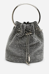 Melixa Embellished Diamante Bucket Bag With A Bracelet Ring Handle In Silver