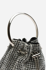 Melixa Embellished Diamante Bucket Bag With A Bracelet Ring Handle In Silver