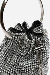 Melixa Embellished Diamante Bucket Bag With A Bracelet Ring Handle In Silver