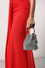 Melixa Embellished Diamante Bucket Bag With A Bracelet Ring Handle In Silver
