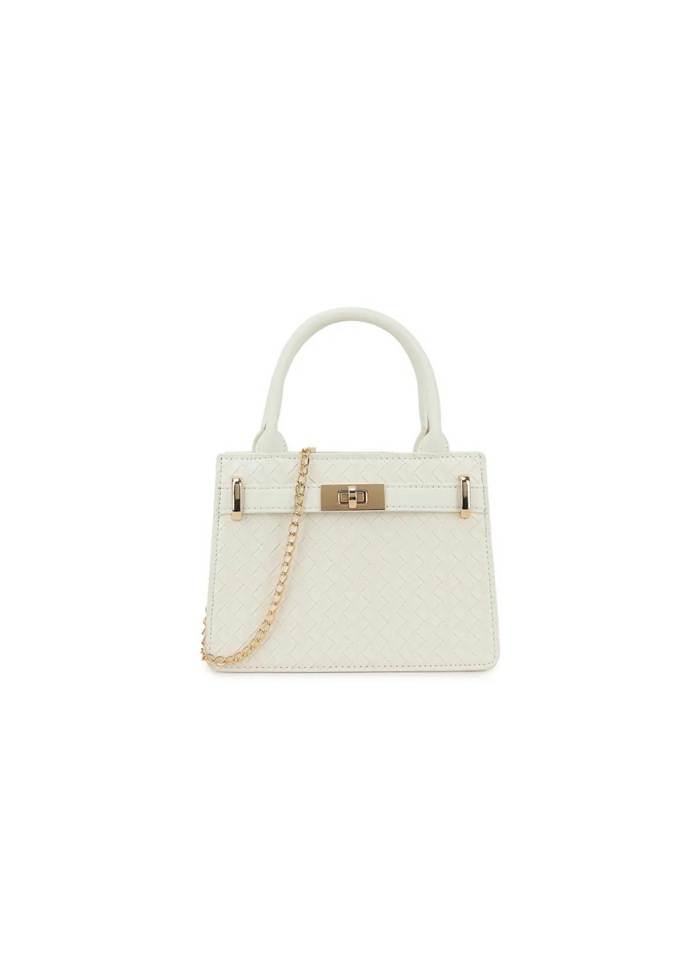 CLASSIC SMALL BAG WITH GOLD TWIST LOCK AND CROCO-EFFECT IN WHITE FAUX LEATHER