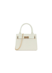 CLASSIC SMALL BAG WITH GOLD TWIST LOCK AND CROCO-EFFECT IN WHITE FAUX LEATHER