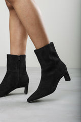 Hirlis Black Faux Suede Snipped Toe Heeled Ankle Boot