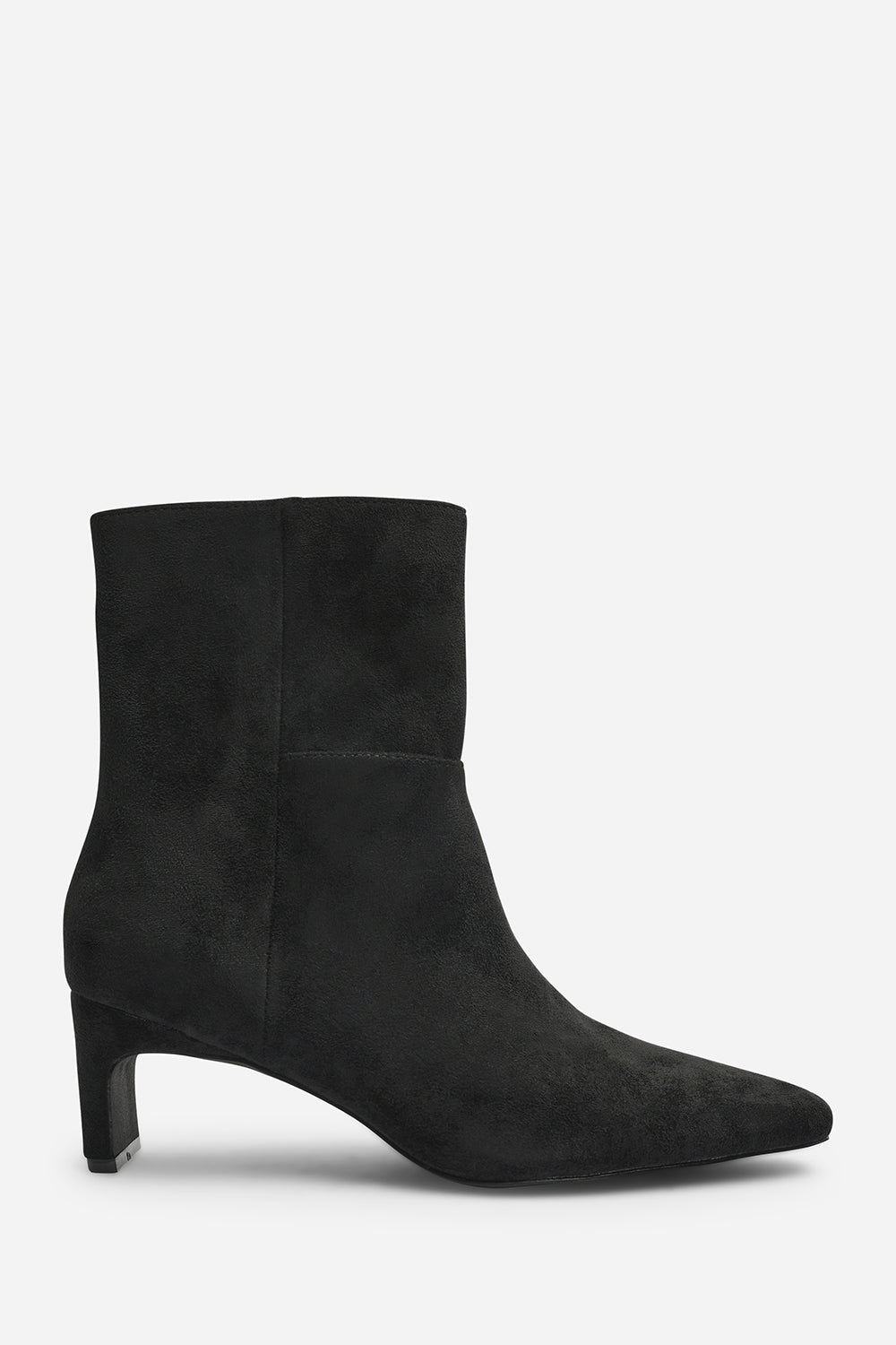 Hirlis Black Faux Suede Snipped Toe Heeled Ankle Boot