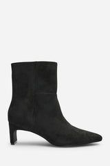 Hirlis Black Faux Suede Snipped Toe Heeled Ankle Boot