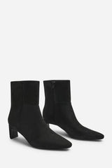 Hirlis Black Faux Suede Snipped Toe Heeled Ankle Boot