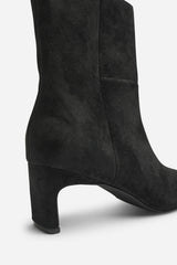 Hirlis Black Faux Suede Snipped Toe Heeled Ankle Boot