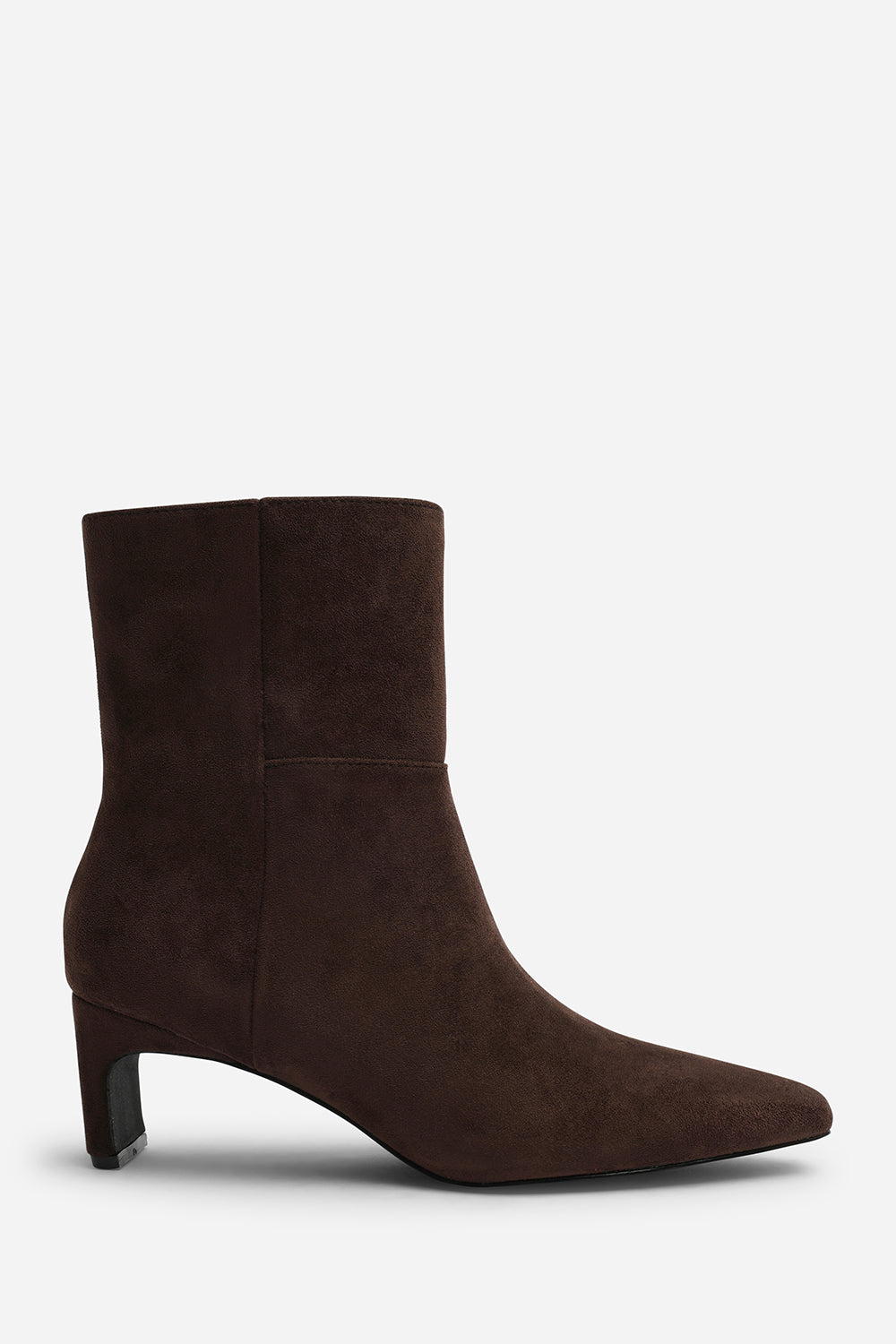 Hirlis Dark Brown Faux Suede Snipped Toe Heeled Ankle Boot