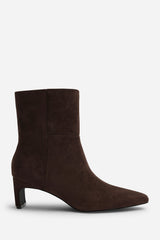 Hirlis Dark Brown Faux Suede Snipped Toe Heeled Ankle Boot