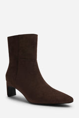 Hirlis Dark Brown Faux Suede Snipped Toe Heeled Ankle Boot