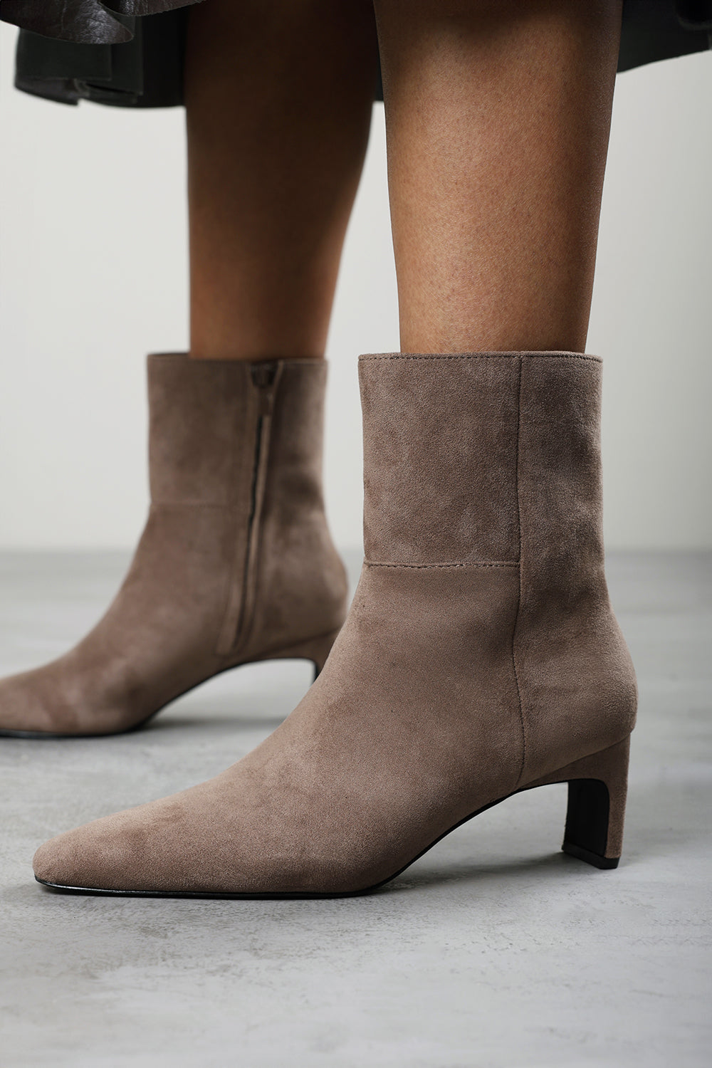 Hirlis Taupe Faux Suede Snipped Toe Heeled Ankle Boot