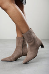 Hirlis Taupe Faux Suede Snipped Toe Heeled Ankle Boot