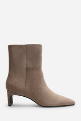 Hirlis Taupe Faux Suede Snipped Toe Heeled Ankle Boot