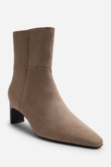 Hirlis Taupe Faux Suede Snipped Toe Heeled Ankle Boot