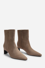 Hirlis Taupe Faux Suede Snipped Toe Heeled Ankle Boot