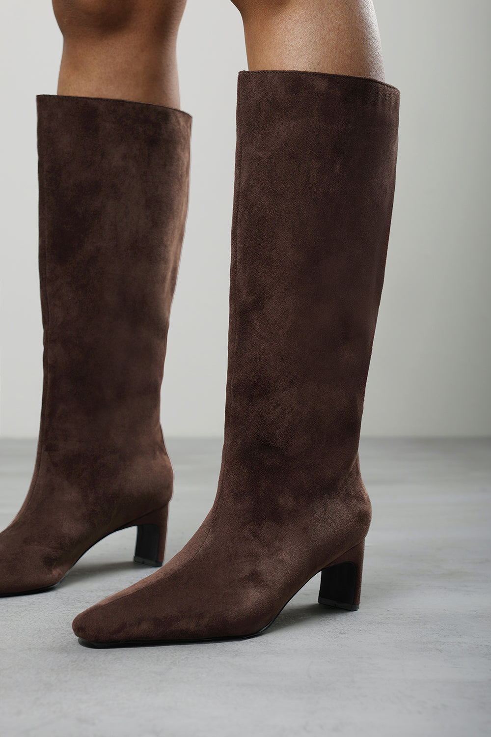 Mckinley Dark Brown Suede Knee High Straight Heel Boot