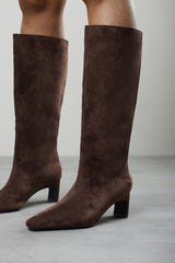 Mckinley Dark Brown Suede Knee High Straight Heel Boot