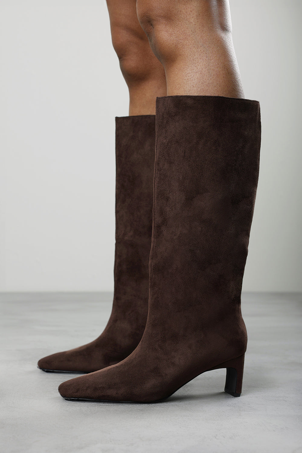 Mckinley Dark Brown Suede Knee High Straight Heel Boot