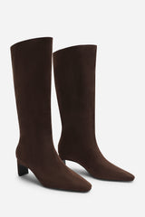 Mckinley Dark Brown Suede Knee High Straight Heel Boot