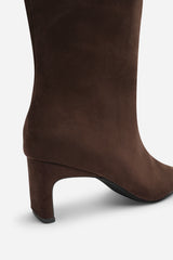 Mckinley Dark Brown Suede Knee High Straight Heel Boot