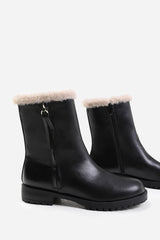 ARTIC WIDE FIT MID CALF BOOT WITH FUR TRIM IN BLACK FAUX LEATHER