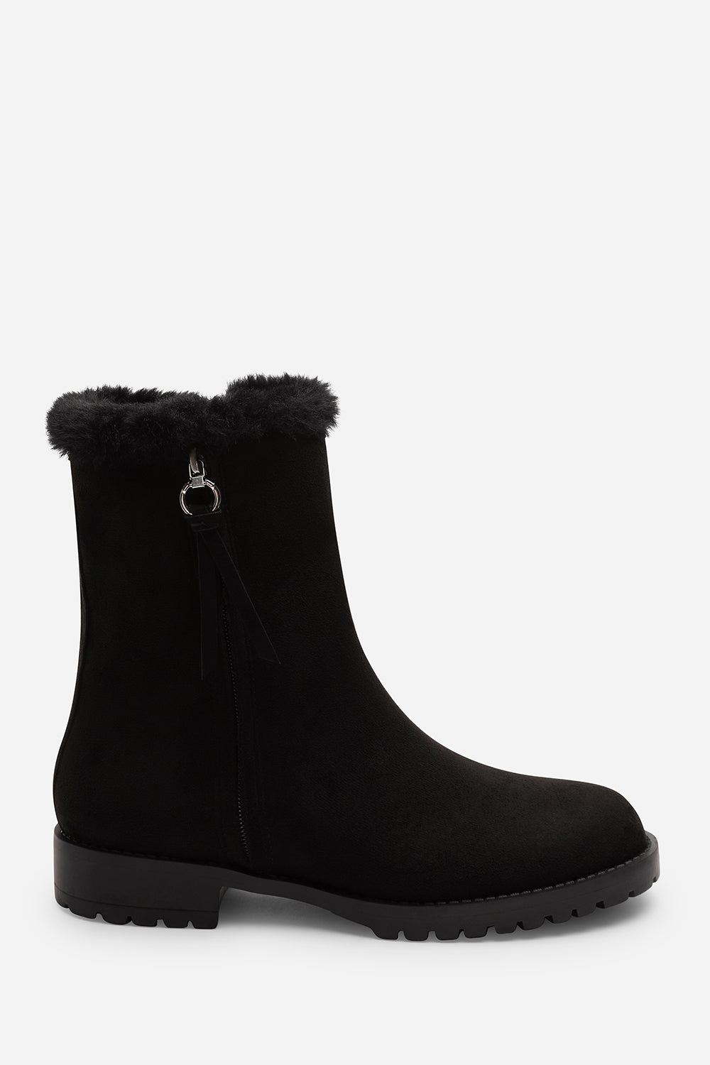 Artic Mid Calf Boot With Fur Trim In Black Suede