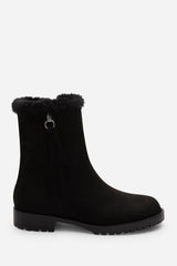 Artic Mid Calf Boot With Fur Trim In Black Suede