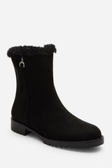 Artic Mid Calf Boot With Fur Trim In Black Suede