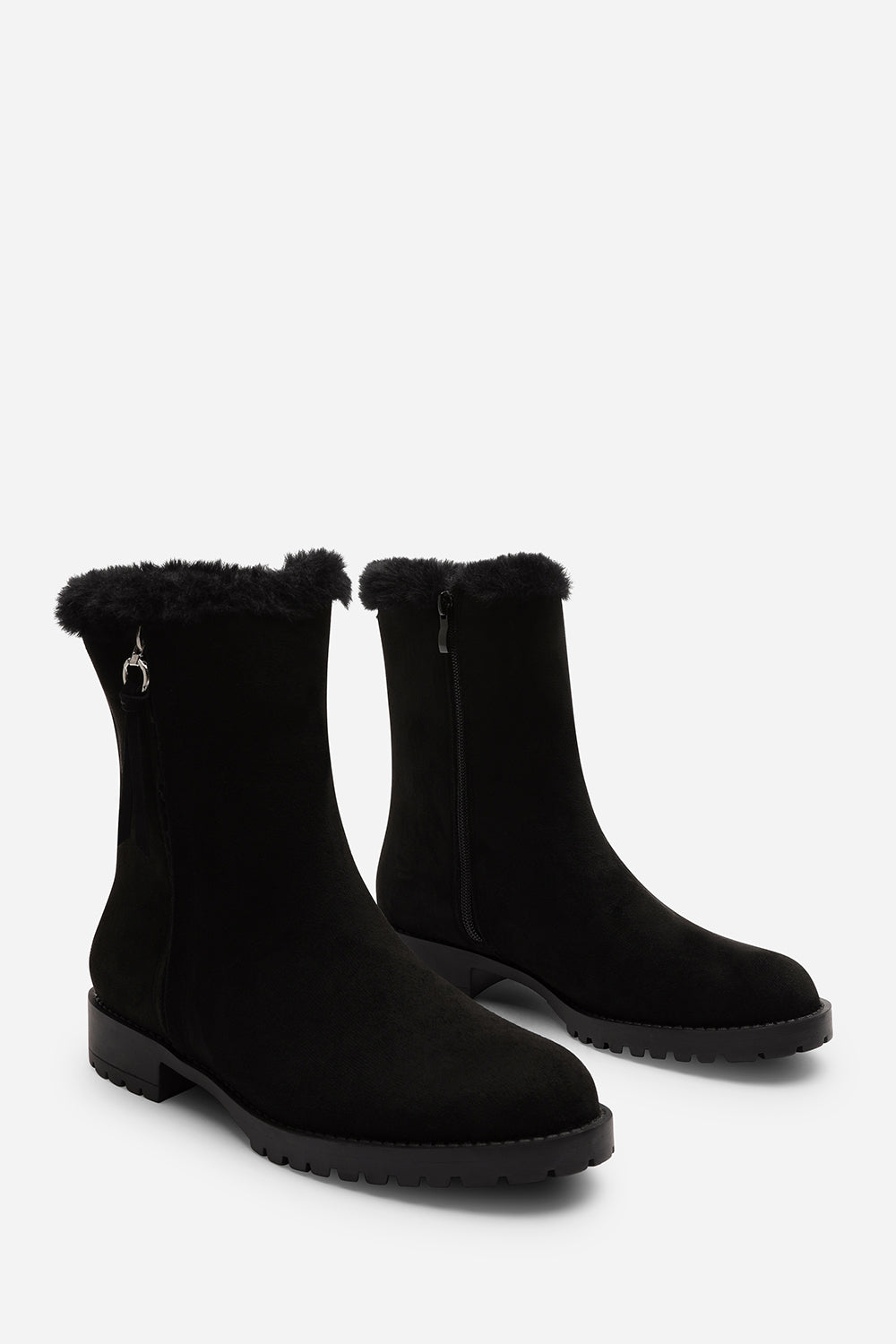 Artic Mid Calf Boot With Fur Trim In Black Suede