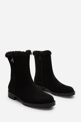 Artic Mid Calf Boot With Fur Trim In Black Suede