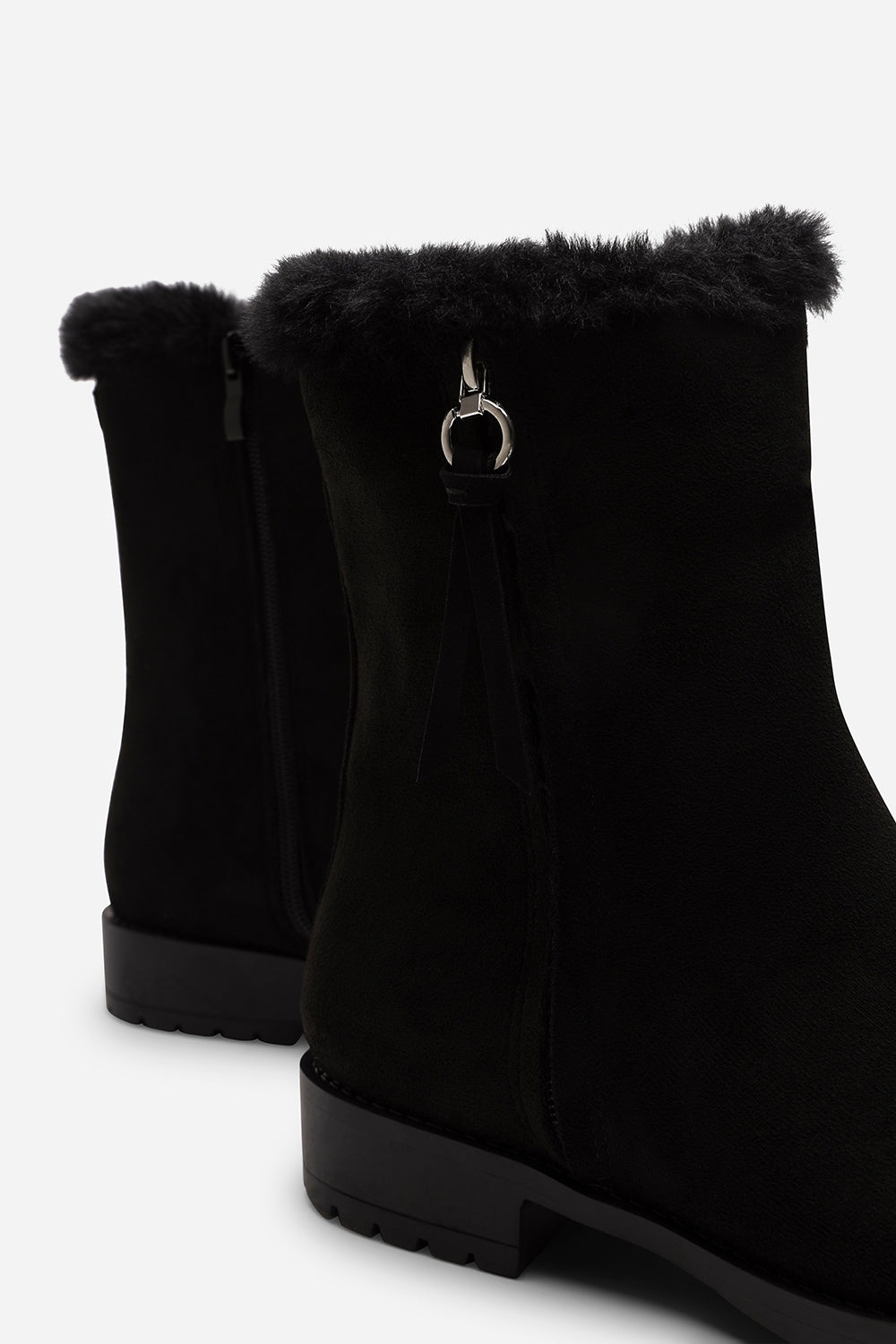 Artic Mid Calf Boot With Fur Trim In Black Suede