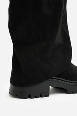 Brescia Fold Over Knee High Chunky Sole Black Suede Boots